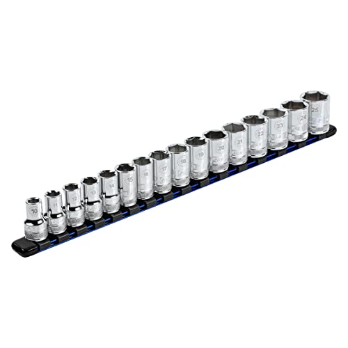 ARES 60044-1/2-Inch Drive Blue Aluminum Socket Organizer - Store up to 16 Sockets and Keep Your Tool Box Organized - Sockets Will Not Fall Off this Rail von ARES