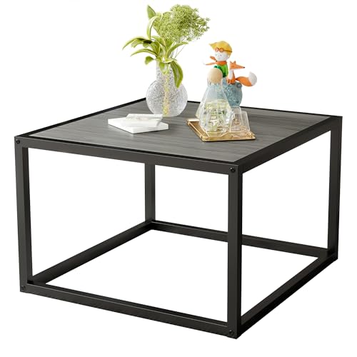 ARFARLY Quadratischer Couchtisch für Wohnzimmer, einfacher Beistelltisch mit Holztischplatte und stabilem Metallrahmen, Schwarz und Grau/60 x 60 x 40 cm von ARFARLY