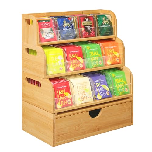 ARFETIGO 4-lagiger Bambus-Teebeutel-Organizer - 3 stapelbare Regale und 1 Schublade, vormontierte Tee-Aufbewahrungsbox, stabiler Halter für Teebeutel, Kaffeepads, Süßungsmittel, Gewürze, für Küche ARFETIGO 4-lagiger Bambus-Teebeutel-Organizer - 3 stapelbare Regale und 1 Schublade, vormontierte Tee-Aufbewahrungsbox, stabiler Halter für Teebeutel, Kaffeepads, Süßungsmittel, Gewürze, für Küche von ARFETIGO