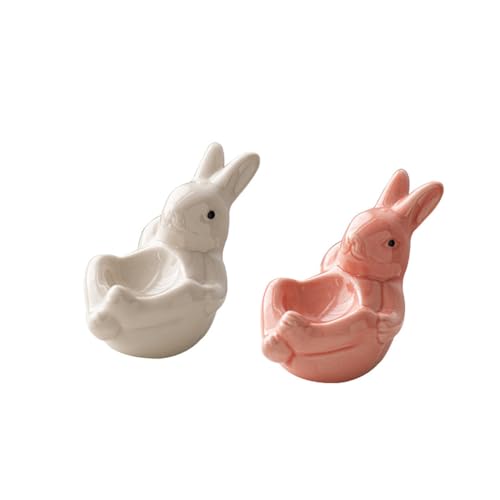 ARFUKA 2 Stück Eierbecher Ostergeschenke Eierständer Eierhalter Keramik Liegendes Kaninchen Eierbecher-Set Lustig Egg Cup für Frühstück von ARFUKA