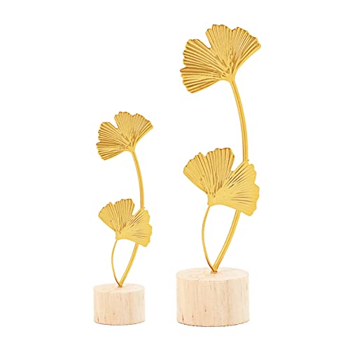 ARFUKA 2 Stück Wohnzimmer Tischdeko Ginkgo Blatt Statue Metallskulptur Dekoration Ornamente für Wohnzimmer Schlafzimmer Büro Schreibtisch Schränke Gold von ARFUKA
