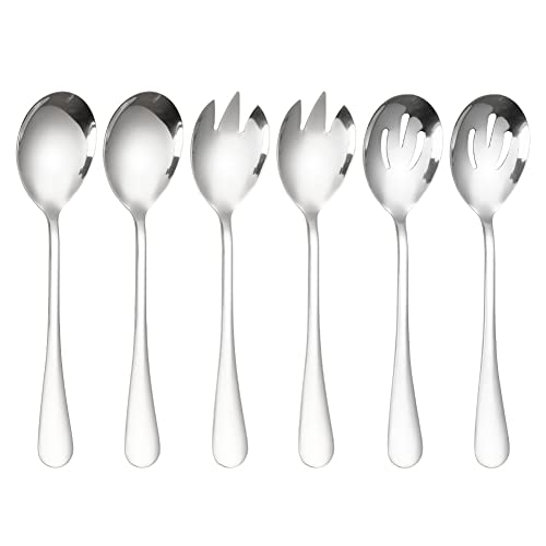 ARFUKA 6 Stück Salatbesteck Set Salatlöffel Gabel Set Edelstahl Salatgabel und Servierlöffel Spülmaschinengeeignet Salatzange Set Silber von ARFUKA