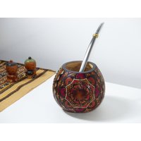 Handgeschnitzte Yerba Mate Kürbis Mandala Design - Inklusive 2 Strohhalme Bombillas Handgemacht in Argentinien von ARGTHGS
