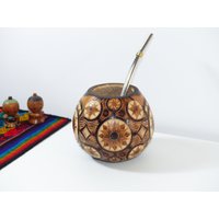 Handgeschnitzter Yerba Mate Kürbis Einzigartiges Design - Inklusive 2 Strohhalme Bombillas Handgemacht in Argentinien von ARGTHGS