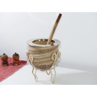 Tiento Und Rohleder Umwickelter Yerba Mate Gourd Mit Stahlrand - Inklusive 2 Strohhalme Bombillas Handgefertigt in Argentinien von ARGTHGS