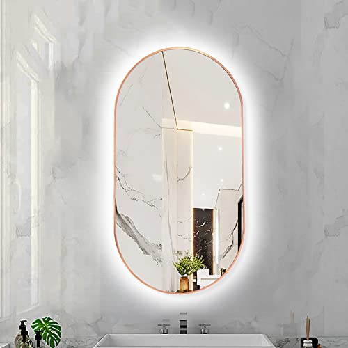 Ovaler LED-Badezimmerspiegel mit Metallrahmen, Hinterleuchteter Beleuchteter Beleuchteter Wandbehang-Kosmetikspiegel für Badezimmer-Schlafzimmer-Eingangsbereich ( Color : Rose Gold - White Light , Siz von ARHAMS
