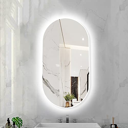 Ovaler LED-Badezimmerspiegel mit Metallrahmen, Hinterleuchteter Beleuchteter Beleuchteter Wandbehang-Kosmetikspiegel für Badezimmer-Schlafzimmer-Eingangsbereich ( Color : White Frame - White Light , S von ARHAMS