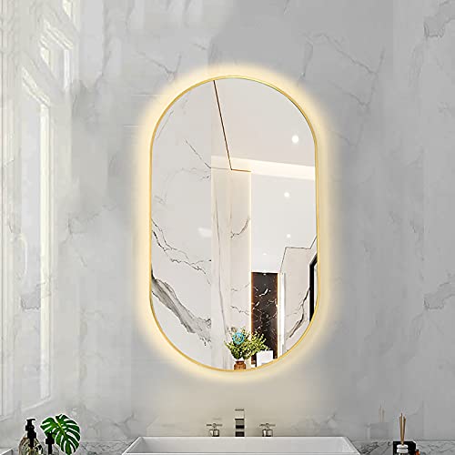 Ovaler LED-beleuchteter Badezimmerspiegel, Wandmontierter Schminkspiegel mit Demister-Auflage, 3 Dimmbare Farbtemperaturen und Touch-Steuerung, Metallrahmen ( Color : Golden Frame , Size : 40X60CM ) von ARHAMS