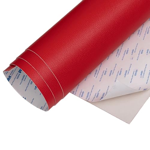 Kunstleder Selbstklebend Litchi Textur Leder Reparatur Patch Kit, Faux Leder Reparatur Band Für Möbel Autositze Couches Boot Sitze Liegestühle(Red,7.9x11.8in) von ARHEORMUH