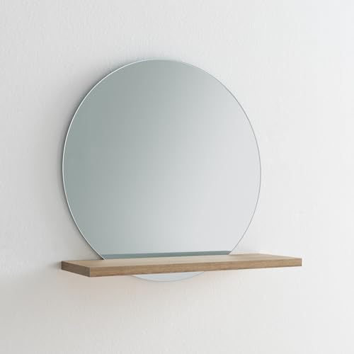 ARHome Runder Spiegel, grau, mit Ablage, 60 x 60 x 22 cm, Spiegel mit Ablage, Azteken-Eiche von ARHome