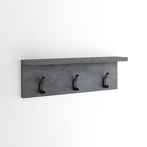 ARHome Wandgarderobe, 60 x 20 x 12 cm, Dunkler Beton, Garderobe mit Regal, Made in Italy von ARHome