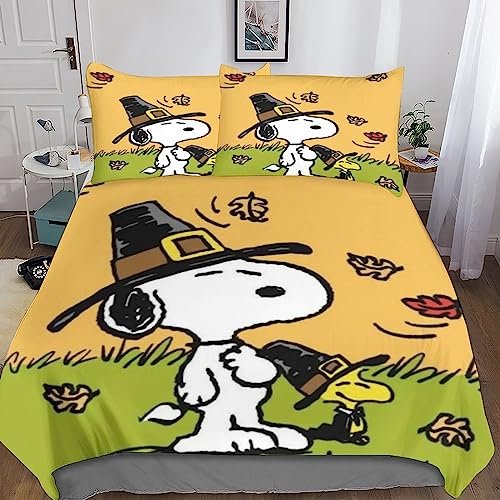 ARINAL Snoopy Bettbezug-Set Bedrucktes Weiches Mikrofaser-Anime Bettwäsche-Set Für Erwachsene Teenager Kinder 3 Stück Mit Reißverschluss Für Heimtextilien Double（200x200cm） von ARINAL