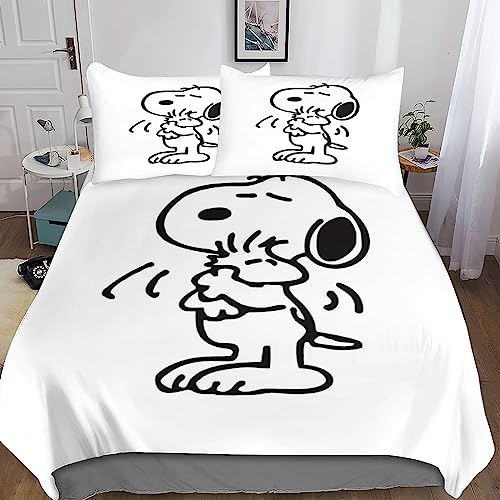 ARINAL Snoopy Bettwäsche Set 3D Bettwäsche Set 3 Teilig Mikrofaser Anime Bettbezug Mit Reißverschluss Und Kissenbezug Weich Haltbar Atmungsaktive Double（200x200cm） von ARINAL