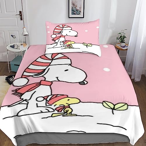 ARINAL Snoopy Bettwäsche Set Anime Bettbezug Set Für Kinder Jungen Mädchen Weich Atmungsaktiv Microfaser Betten Set Mit Reißverschluss Und Kissenbezug 3 Teilig Sets Single（135x200cm） von ARINAL