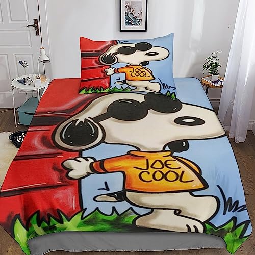 ARINAL Snoopy Kinder Bettwäsche 3D Print Betten Set Bettwäsche Set Microfaser Qualität Comics Bettbezug Mit Kissenbezug 3 Teilig Sets Single（135x200cm） von ARINAL