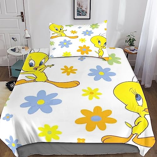 ARINAL TweetyBird 3D Bettwäsche Set Drucken Betten Set Jugendliche Animation Bettbezug Mit Mikrofaser Reißverschluss Schließung Kopfkissenbezug Weich Haltbar Atmungsaktive Single（135x200cm） von ARINAL