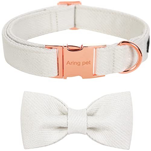 ARING PET Fliege Hundehalsband, Baumwolle weiß Hundehalsband mit Schleife, Adorable Hochzeit Hundehalsbänder Geschenke mit Metallschnalle für kleine mittlere große Hunde von ARING PET