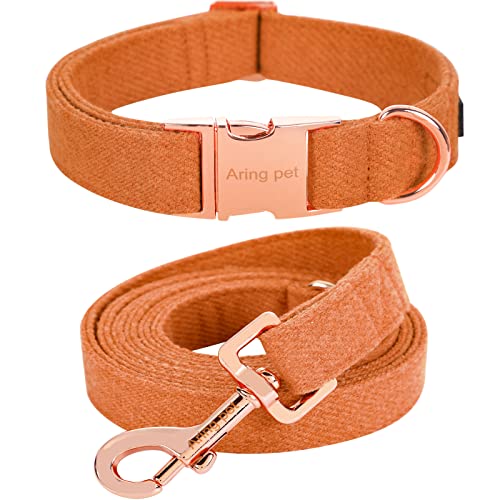 ARING PET Herbst Hundehalsband, Baumwolle Orange Hundehalsband und Leine Set, Bequeme Hundehalsband und Leine mit Metallschnalle für kleine mittlere große Hunde von ARING PET