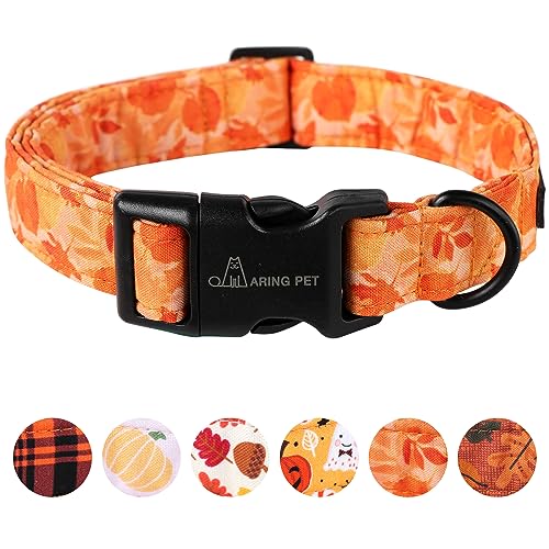 ARING PET Herbst-Hundehalsband, niedliche orangefarbene Blätter, Hundehalsband für kleine Hunde, Baumwolle, leichte Hundehalsbänder mit Schnellverschluss-Schnalle für kleine, mittelgroße und große von ARING PET