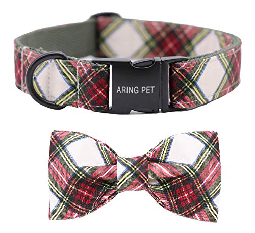 ARING PET Hundehalsband, Baumwolle Weihnachten Hundehalsband mit Schleife, einstellbar rot grün kariert Fliege Hundehalsbänder für kleine mittlere große Hunde von ARING PET