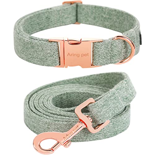 ARING PET Hundehalsband, Baumwolle grün Hundehalsband und Leine Set, Bequeme Hundehalsbänder und Leine mit Metallschnalle für kleine mittlere große Hunde von ARING PET