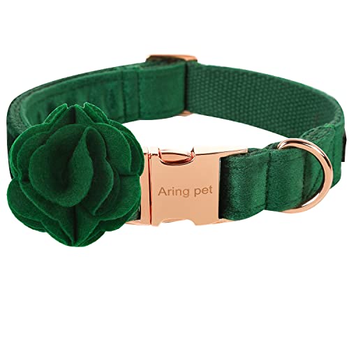 ARING PET Hundehalsband aus Samt, niedliches Weihnachts-Hundehalsband mit Filzblume, verstellbare grüne Hundehalsbänder Blume mit Metallschnalle für kleine, mittelgroße und große Hunde von ARING PET