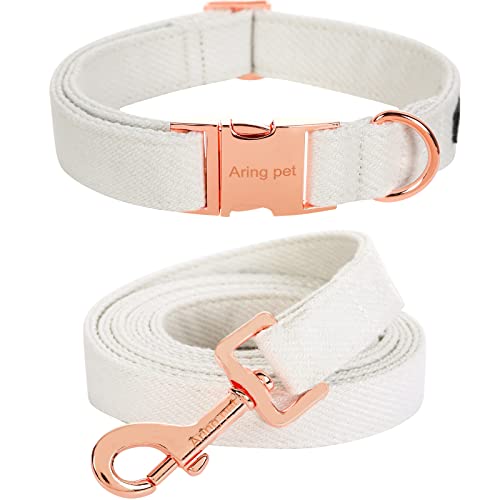 ARING PET Hundehalsband und Leine, Baumwolle weißes Hundehalsband mit Leine, Hochzeit Hundehalsbänder Set mit Metallschnalle für kleine mittlere große Junge und Mädchen Hunde von ARING PET