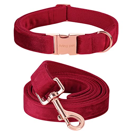 ARING PET Hundehalsband und Leine aus Samt, niedliches rotes Hundehalsband und Leine, verstellbares Hundehalsband aus weichem Samt mit Metallschnalle für kleine und mittelgroße Hunde. von ARING PET