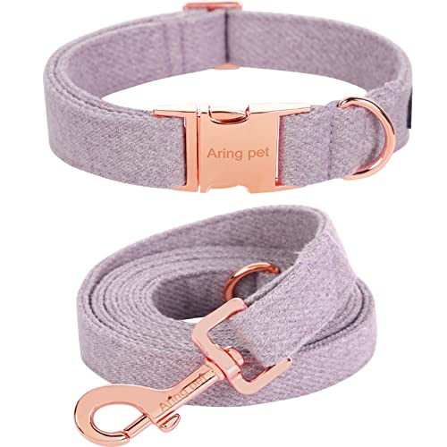 ARING PET Mädchen Hundehalsband, Baumwolle Lavendel Hundehalsband mit Leine, einstellbare Hundehalsbänder und Leine Set mit Metallschnalle für kleine mittlere große Hunde von ARING PET