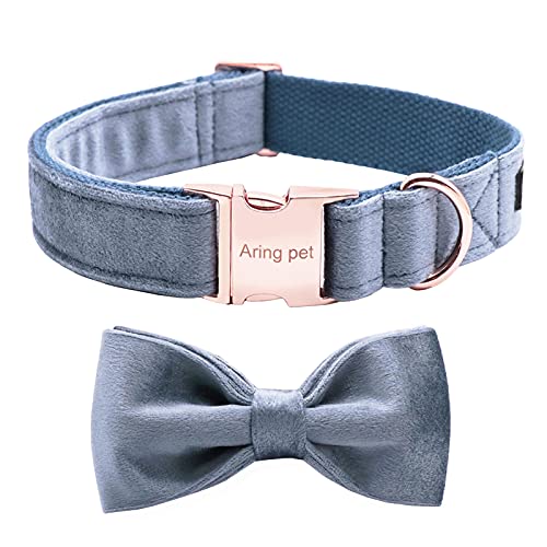 ARING PET Samt Hundehalsband-Adorable Blue Bowtie Hundehalsbänder, einstellbare weiche und Bequeme Samt Halsbänder Geschenke für kleine mittlere große Hunde von ARING PET