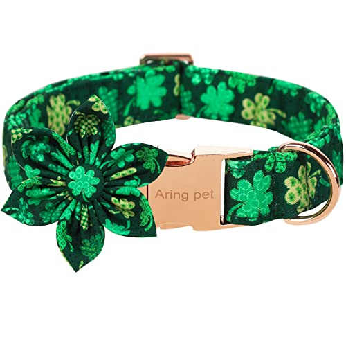 ARING PET St. Patrick's Day Hundehalsband-Clover Hundehalsband mit Blume, Verstellbare Baumwolle Trefoil Blume Hundehalsbänder mit Metallschnalle für kleine, mittelgroße und große Hunde von ARING PET