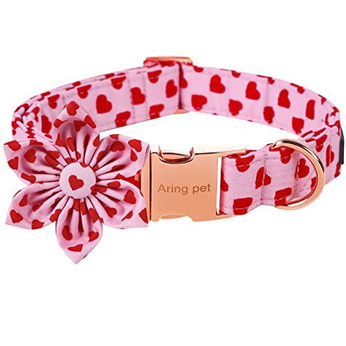 ARING PET Valentinstags-Hundehalsband, bezauberndes rosa Herz, mit Blume, verstellbar, Baumwolle, mit Metallschnalle von ARING PET