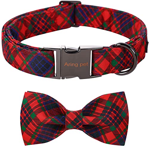 ARING PET Weihnachten Hundehalsband-Plaid Hundehalsband mit Schleife, Baumwolle Weihnachten Hundehalsbänder mit Metallschnalle für kleine mittlere große Junge und Mädchen Hunde von ARING PET