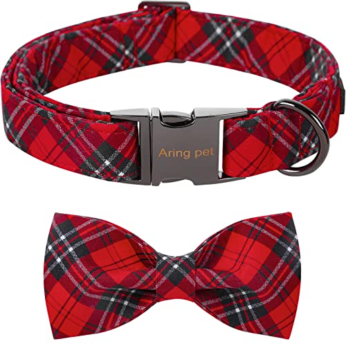 ARING PET Weihnachten Hundehalsband-Plaid Hundehalsband mit Schleife, Baumwolle Weihnachten Hundehalsbänder mit Metallschnalle für kleine mittlere große Junge und Mädchen Hunde von ARING PET