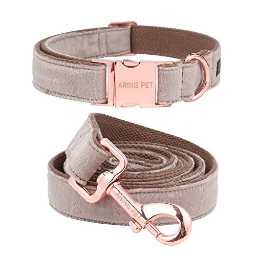 Aring Pet Hundehalsband und Leine, Samt, weich und bequem, verstellbare Halsbänder für Hunde, L, braun von ARING PET