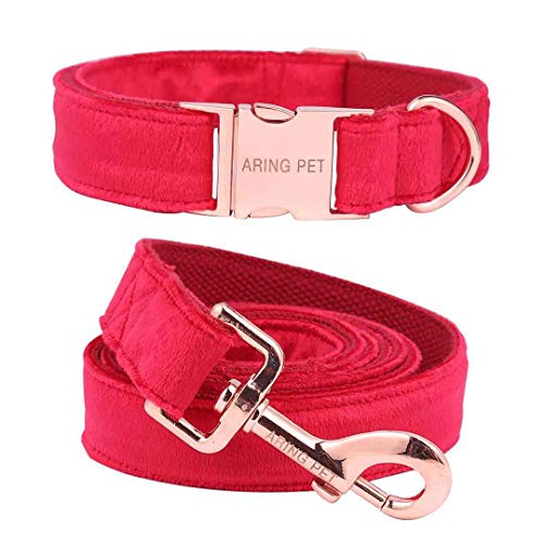 Aring Pet Hundehalsband und Leine, Samt, weich und bequem, verstellbare Halsbänder für Hunde, L, rot von ARING PET