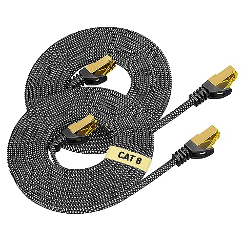 Cat 8 Ethernet Kabel 0.5M 2Stück,ARISKEEN Cat8 Geflochten Flach Hochgeschwindigkeit (40Gbps 2000Mhz/s) Gigabit Rj45 STP Geschirmtes Internet Netzwerk Lan Patch Kabel Draht für Router Modem Patch Panel von ARISKEEN