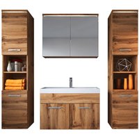 Badezimmer Badmöbel Set Paso xl led 80cm Waschbecken Eiche - Unterschrank 2x Hochschrank Waschbecken Möbel - Eiche von BADPLAATS