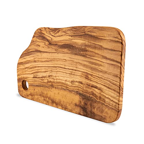 Schneidebrett 30x 20 cm aus Olivenholz - auch als Servierplatte geeignet - mit glattem Rand und Lochung zum Aufhängen - Griechenland (Rustikales Schneidebrett) von ARISTOS