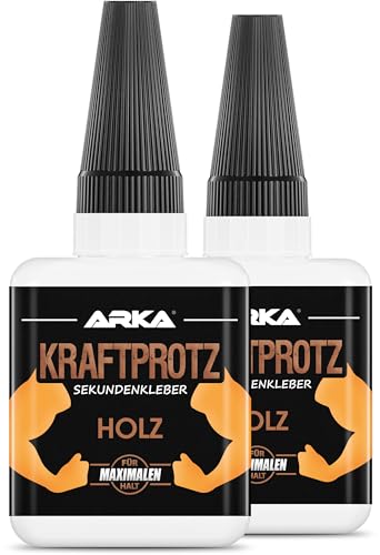 2x 50 g HOLZ Sekundenkleber extra stark | Inkl. Anti-Austrocknung-Spitze | KRAFTPROTZ | Dickflüssiger Superkleber | Wasserfest | Transparenter Holzkleber 2x 50 g HOLZ Sekundenkleber extra stark | Inkl. Anti-Austrocknung-Spitze | KRAFTPROTZ | Dickflüssiger Superkleber | Wasserfest | Transparenter Holzkleber von ARKA