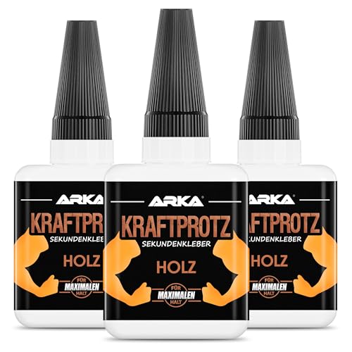 ARKA 3x 50 g HOLZ Sekundenkleber extra stark | Inkl. Anti-Austrocknung-Spitze | KRAFTPROTZ | Dickflüssiger Superkleber | Wasserfest | Transparenter Holzkleber ARKA 3x 50 g HOLZ Sekundenkleber extra stark | Inkl. Anti-Austrocknung-Spitze | KRAFTPROTZ | Dickflüssiger Superkleber | Wasserfest | Transparenter Holzkleber von ARKA