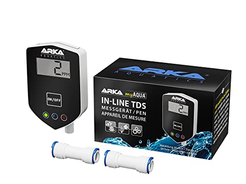 TDS Messgerät Inline – ARKA myAQUA – misst Wasserqualität & Leitfähigkeit präzise – 1/4 Zoll Anschlüsse – dauerhaft installierbar – ideal für Osmoseanlage im Haushalt & Aquarium – inkl. Batterie von ARKA
