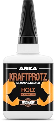 Sekundenkleber für Holz extra stark – dünnflüssiger Superkleber 50 g – transparent, schnelltrocknend, wasserfest, hitzebeständig – ARKA KRAFTPROTZ Holzkleber für Bastelbedarf & Möbel Sekundenkleber für Holz extra stark – dünnflüssiger Superkleber 50 g – transparent, schnelltrocknend, wasserfest, hitzebeständig – ARKA KRAFTPROTZ Holzkleber für Bastelbedarf & Möbel von ARKA