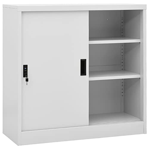 ARKEM Büroschrank mit Schiebetür Hellgrau 90x40x90 cm Stahl AktenschräNke Schrank Outdoor Filing Cabinets Blechschrank Lagerschrank von ARKEM