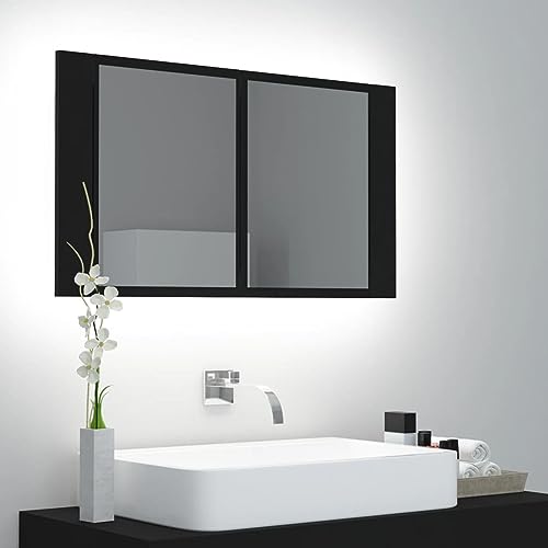 ARKEM LED-Bad-Spiegelschrank Schwarz 80x12x45 cm Acryl Spiegelschrank Bad Mit Beleuchtung Badezimmer Spiegelschrank Badezimmerspiegel Schrank von ARKEM