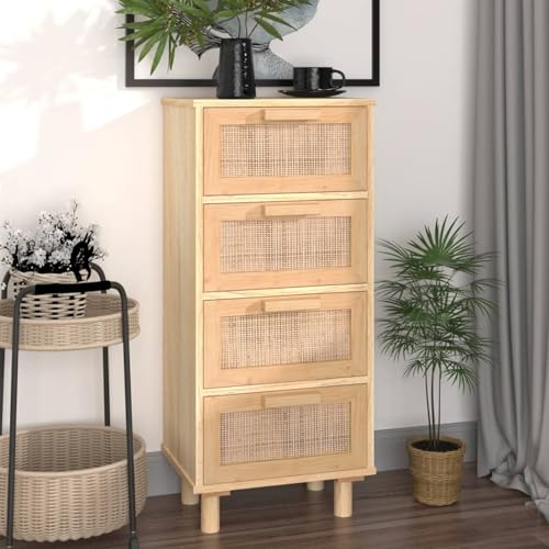 ARKEM Sideboard Braun 40x30x90 cm Buffetschrank Schrank Wohnzimmer Cabinet Furniture Beistellschrank Sideboard Massivholz Kiefer und Natur-Rattan von ARKEM