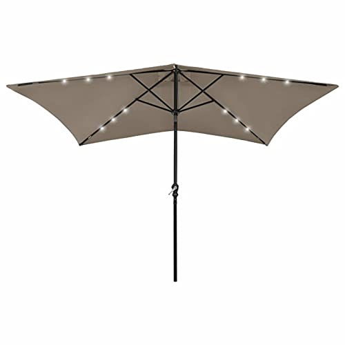 ARKEM Sonnenschirm mit LEDs und Stahl-Mast Taupe 2x3 m Gartenschirm Marktschirm Ampelschirm Strandschirm Schirm von ARKEM