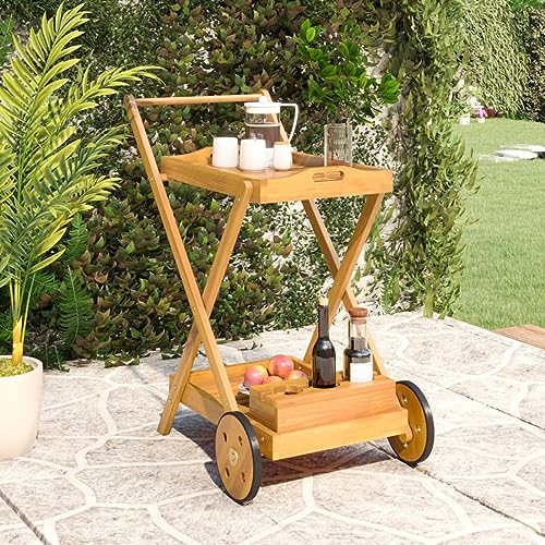 ARKEM Teewagen 54x87x90 cm Massivholz Akazie Teewagen Mit Rollen Garten Servierwagen von ARKEM