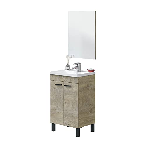 Habitdesign PM Badezimmerschrank mit 2 Türen und Spiegel, Sperrholz, Eiche Alaska, Unico von Habitdesign