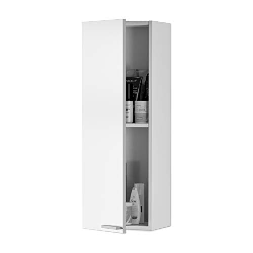 Hängeschrank für Badezimmer mit einer Tür und einem Innenregal, glänzend weiß, Maße 30 x 85 x 25 cm von ARKITMOBEL